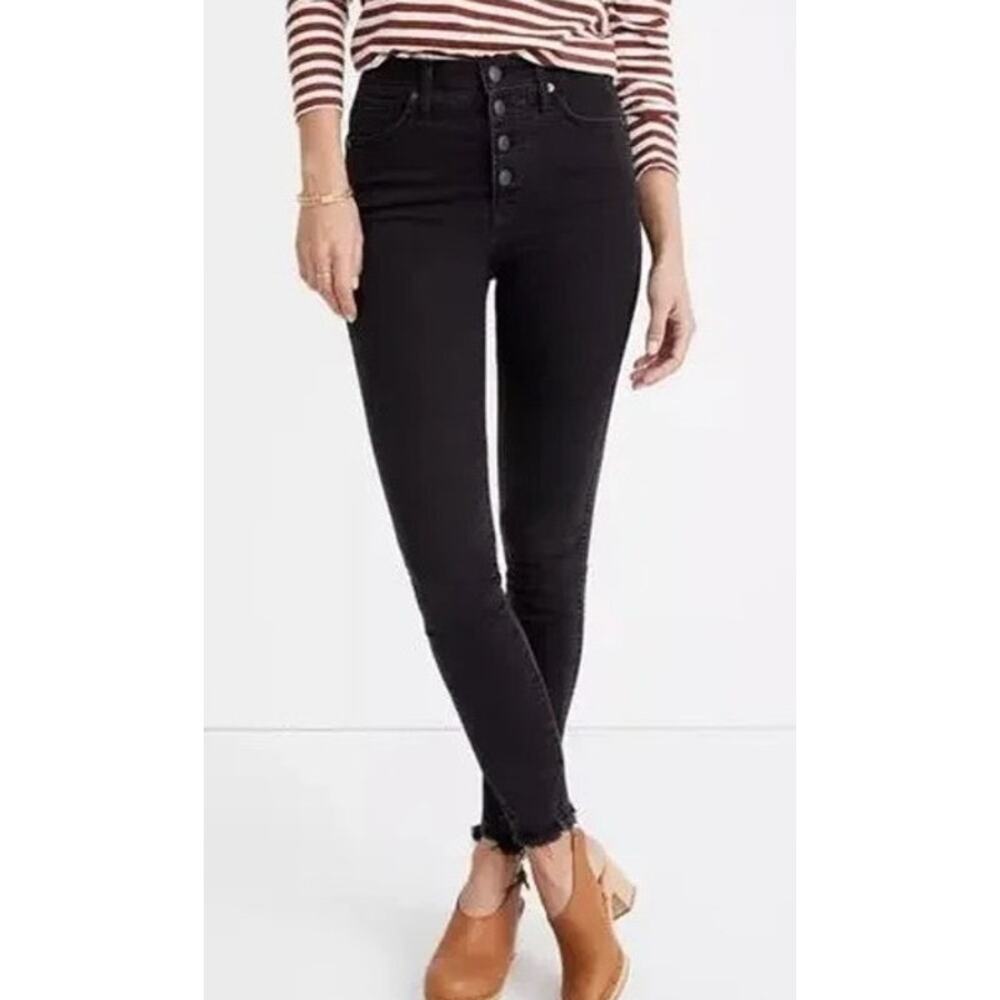 Madewell High Rise Button Fly Skinny Jean Size 26 Tall Washed Black Minimalist
